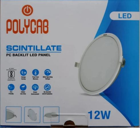 Polycab 12W LED Panel Light - 6500K Cool White Round / Square, Slim