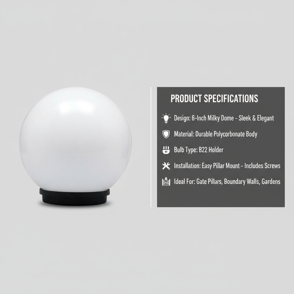 6-Inch Milky Dome Gate Light – Weatherproof Outdoor Pillar Lamp