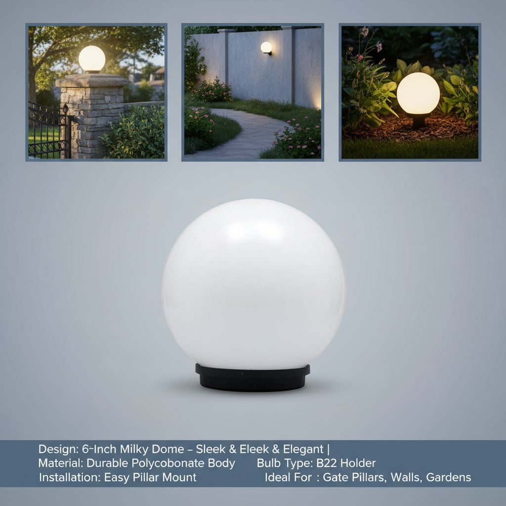 6-Inch Milky Dome Gate Light – Weatherproof Outdoor Pillar Lamp - Image 2