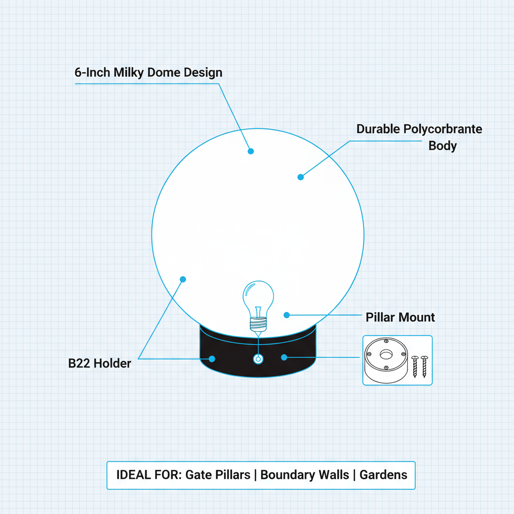6-Inch Milky Dome Gate Light – Weatherproof Outdoor Pillar Lamp - Image 3