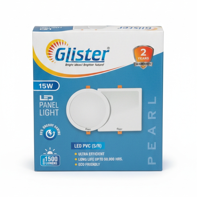 Glister 15 Watt LED Panel Light | 6500K Cool White – Round / Square